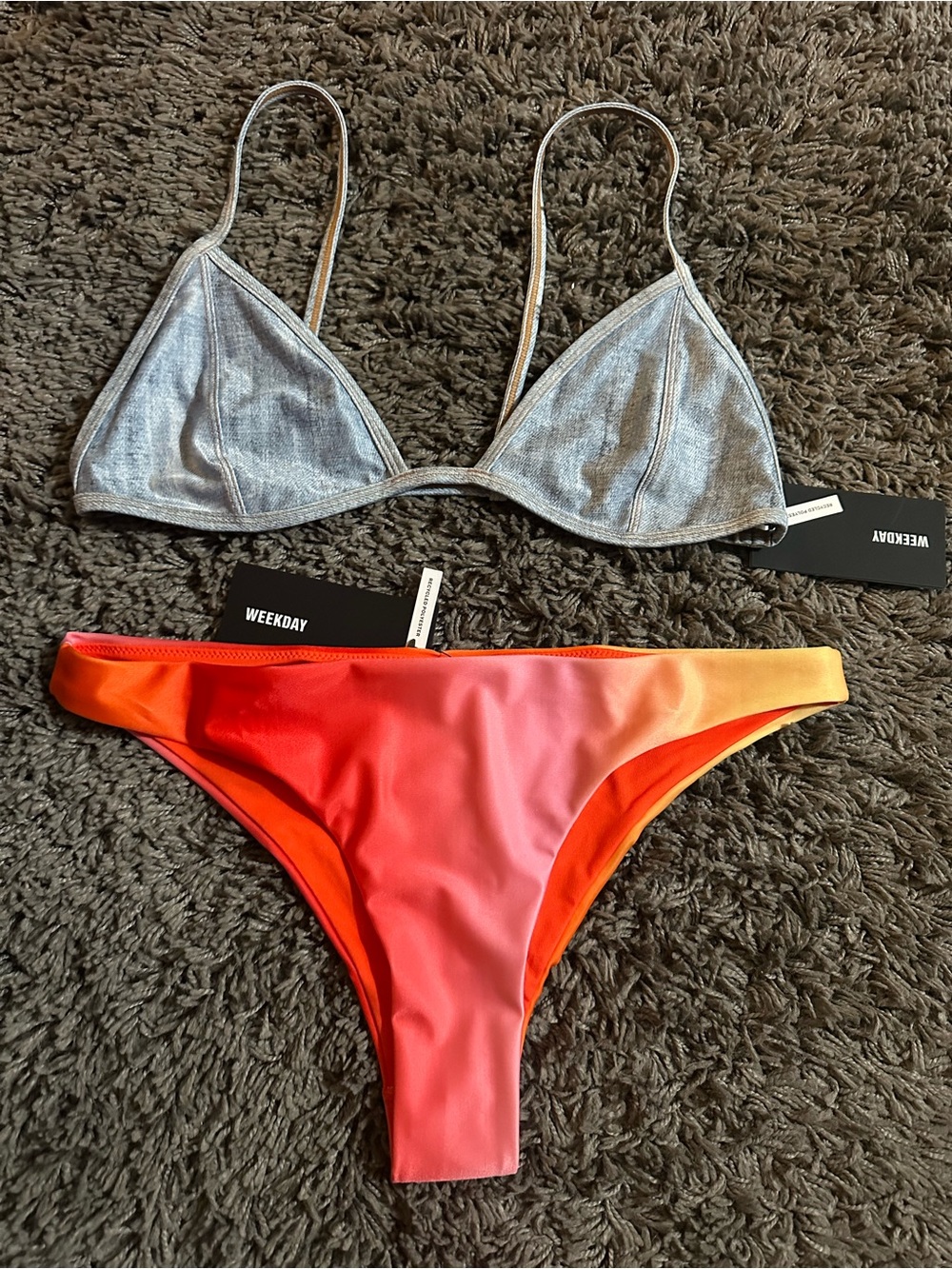 Weekday Triangle Top with Pink-Orange Ombre Bikini Bottom